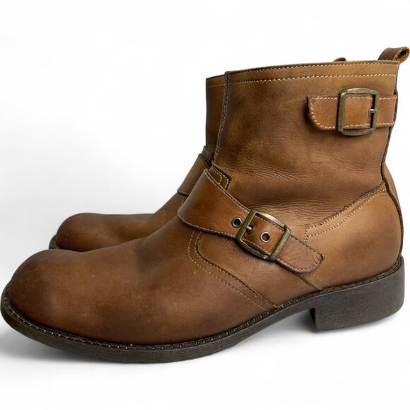 Alfani Brown Leather Square Toe Ankle Harness Biker Motorcycle Boots Men's 11.5 - Picture 5 of 13